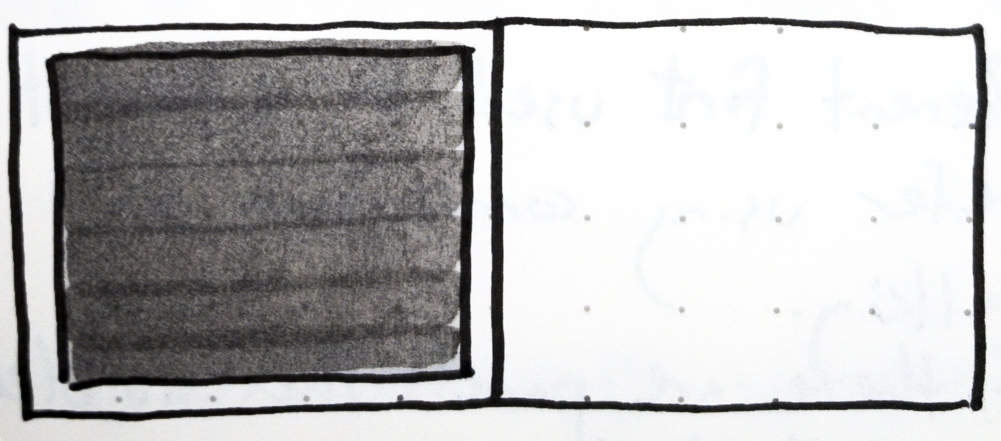   Fig. 7  - Sketch from my notes of a single panel layout on the left at the end of the story in David Wiesner’s children’s book, June 29, 1999. 