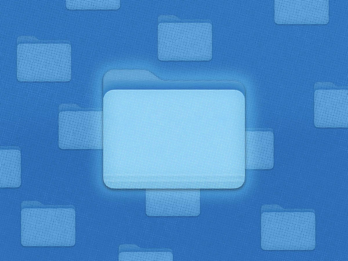 An illustration by Kris Black of macOS blue folders on a blue, textured background